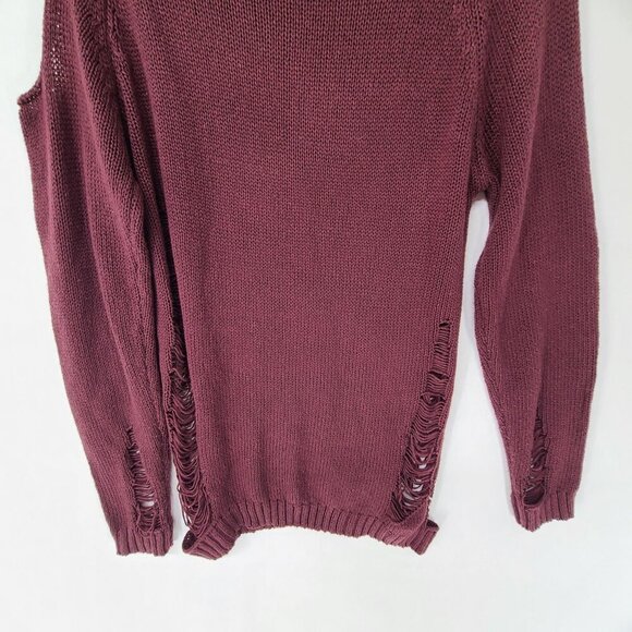57. HOT TOPIC Women's Burgundy Distressed Acrylic Knit Sweater Skull Size M - Picture 5 of 8